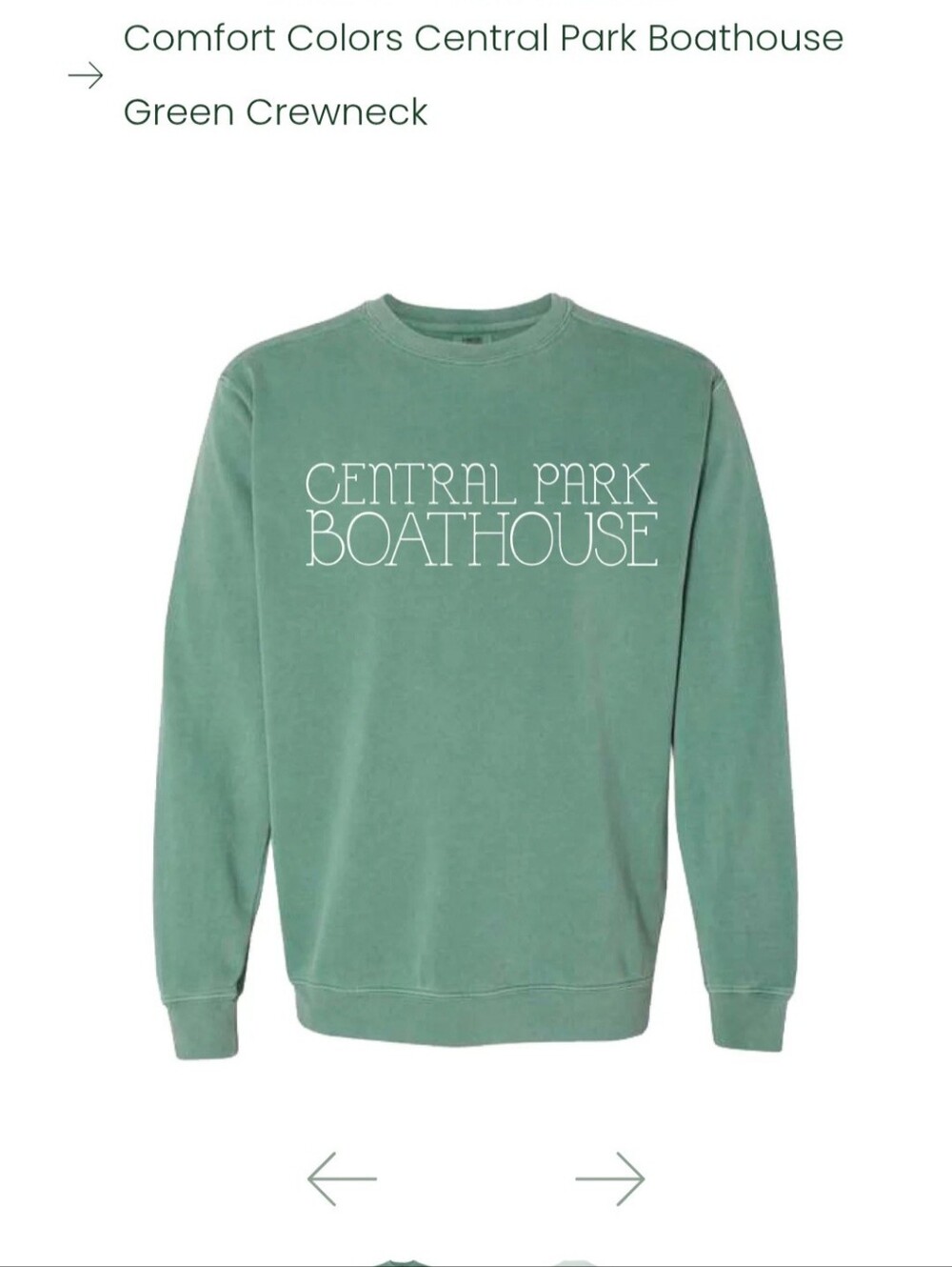 Central Park Boathouse Green Crewneck Sweatshirt - 2XL